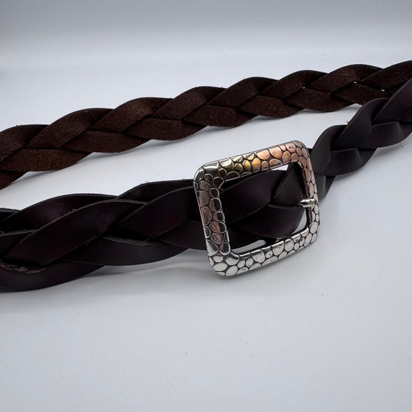 Vintage 90s Brighton Womens Braided Leather Belt Silver Buckle Size 34 Brown - Picture 4 of 7